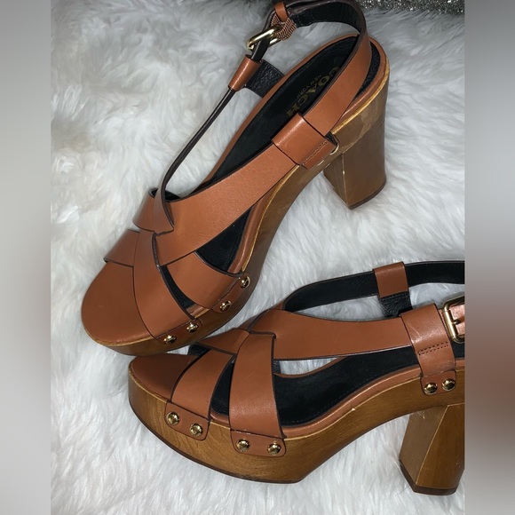 Worn 1x 👠 COACH Adessa leather wooden heels women’s size 9 - Picture 4 of 16